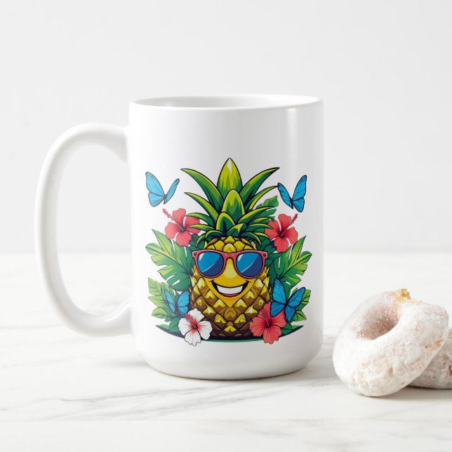 Caneca De Café Borboleta de abacaxi alegre (Com Donut)