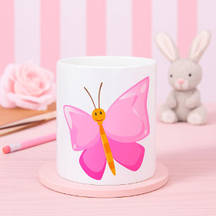 Caneca De Café Borboleta de Cartoon Rosa Adorável