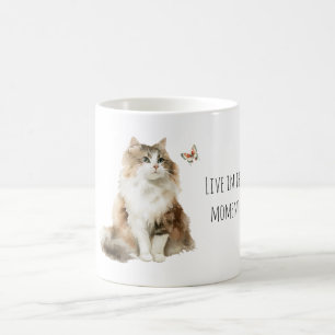 Caneca De Café Borboleta de Gato Branco Creme Viva no momento