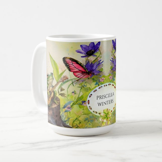 Caneca De Café Borboleta de Sapo de guitarra de Aquarela (Frente Esquerda)