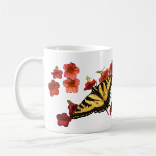 Caneca De Café Borboleta de Swallowtail Tiger com Flores Vermelha