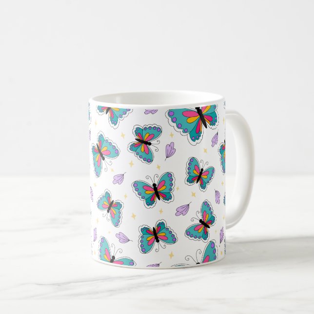 Caneca De Café Borboleta de Verão Retrô (Frente Esquerda)