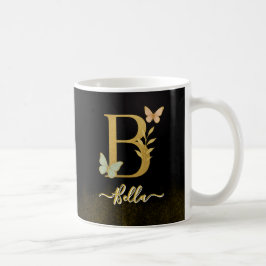 Caneca De Café Borboleta Dourada "B" Monograma