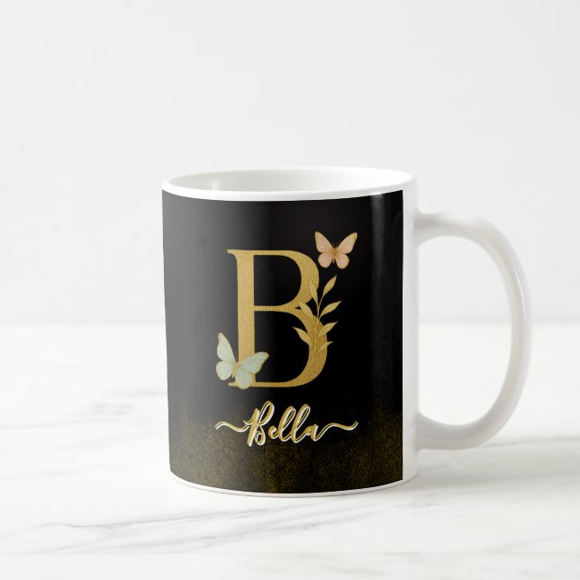 Caneca De Café Borboleta Dourada "B" Monograma (Direita)