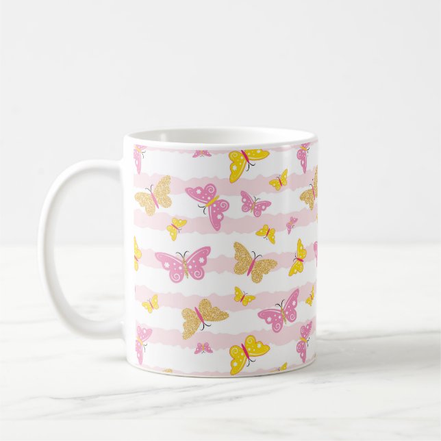 Caneca De Café Borboleta Dourada e rosa (Esquerda)