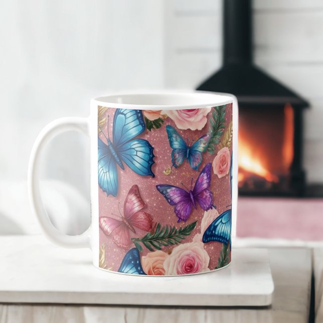 Caneca De Café Borboleta Elegante e Lâmina Floral (Criador carregado)