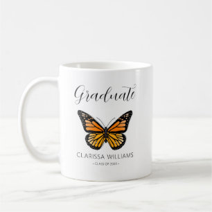 Caneca De Café Borboleta Elegante Festa de formatura Preta e Bran