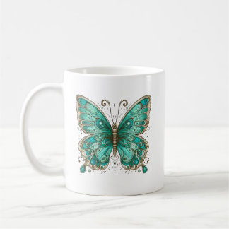 Caneca De Café Borboleta Elegante Turquesa Cerâmica Clássica