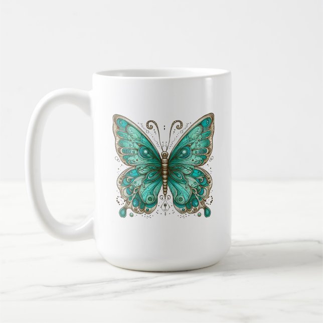 Caneca De Café Borboleta Elegante Turquesa Grande (Esquerda)