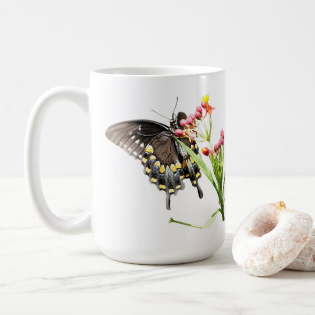 Caneca De Café Borboleta em Milkweed Blooms, em branco (Com Donut)