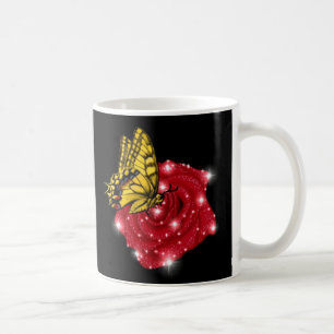 Caneca De Café Borboleta em rosa vermelha com estrelas e gotas de