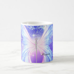 Caneca De Café Borboleta Fantasia Rosa e Lilás Brilho