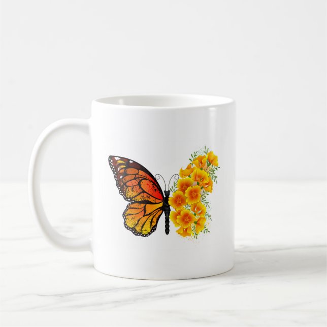 Caneca De Café Borboleta Flor com Papagaio Amarelo da Califórnia (Esquerda)
