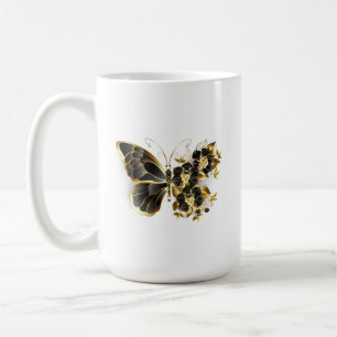 Caneca De Café Borboleta Flor Dourada com Orquídea Preta