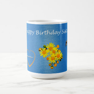 Caneca De Café Borboleta floral da irmã do feliz aniversario
