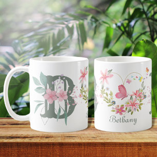 Caneca De Café Borboleta Floral Elegante Monograma B