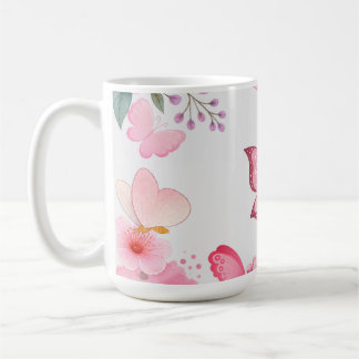 Caneca De Café Borboleta Floral Jardim Aquarela Rosa