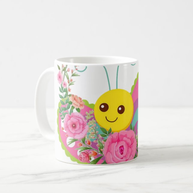 Caneca De Café Borboleta Floral Mug (Frente Esquerda)