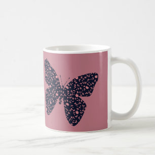 Caneca De Café Borboleta Floral Rosa e Violeta