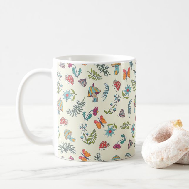 Caneca De Café Borboleta, flores, cogumelos, mariposa, inseto (Com Donut)