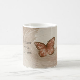 Caneca De Café Borboleta Laranja Creme Redemoinho Marrom