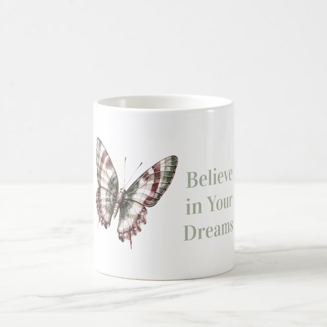 Caneca De Café Borboleta Listras Verde Branco Borgonha (Centro)