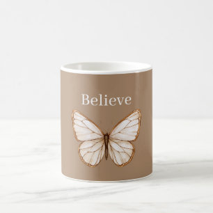 Caneca De Café Borboleta Marrom Creme