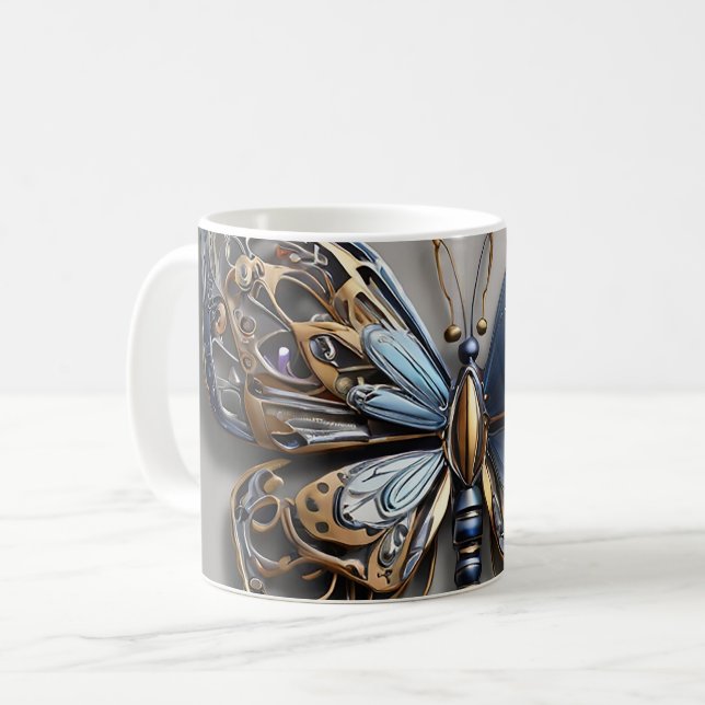 Caneca De Café Borboleta Metálica (Frente Esquerda)