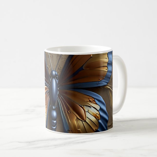 Caneca De Café Borboleta Metálica (Frente Esquerda)