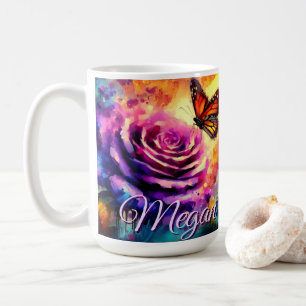 Caneca De Café Borboleta Monarca em Rosa ao Pôr do Sol Personaliz
