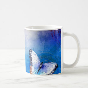 Caneca De Café Borboleta na aguarela azul