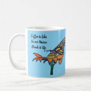Caneca De Café Borboleta na Flor- Café Como Doce Néctar