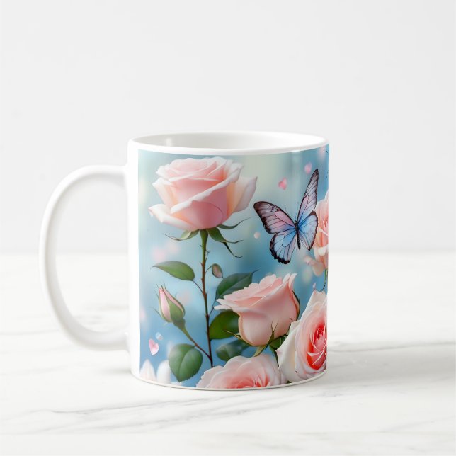 Caneca De Café Borboleta Na Flor Rosa (Esquerda)