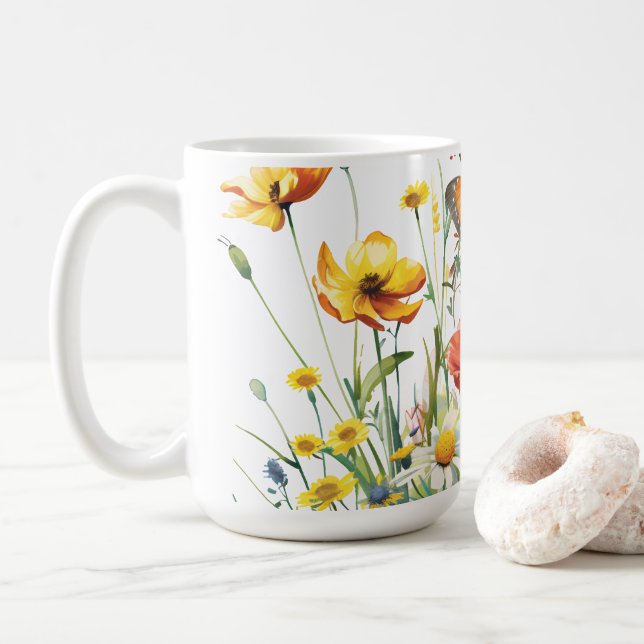 Caneca De Café Borboleta no Jardim (Com Donut)