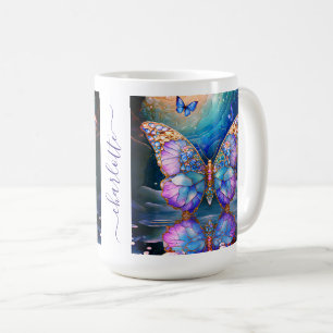 Caneca De Café Borboleta Nome Personalizado Azul Roxo Presente pa