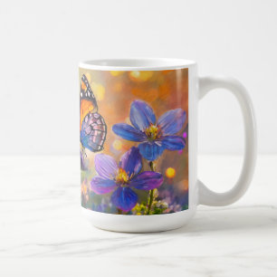 Caneca De Café Borboleta Pequena sobre flores silvestres no nasce