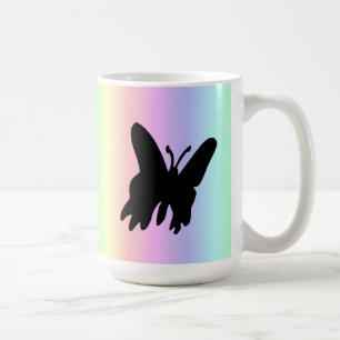 Caneca De Café Borboleta preta no arco-íris de Pastell