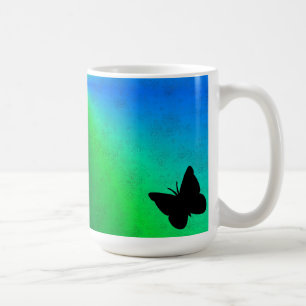 Caneca De Café Borboleta Preta no Arco-íris Verde Azul