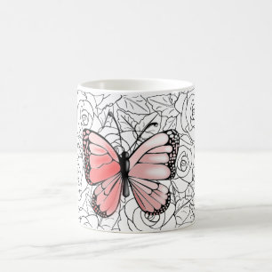 Caneca De Café Borboleta Rosa E Arte    Rosa-