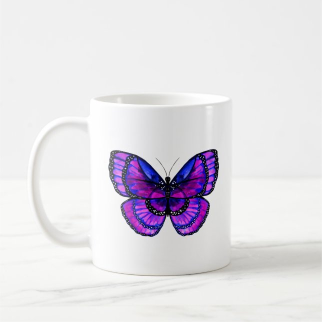 Caneca De Café Borboleta Roxa e Azul (Esquerda)