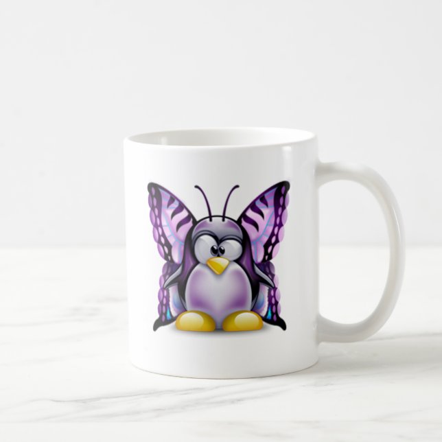 Caneca De Café Borboleta roxa Tux (Linux Tux) (Direita)