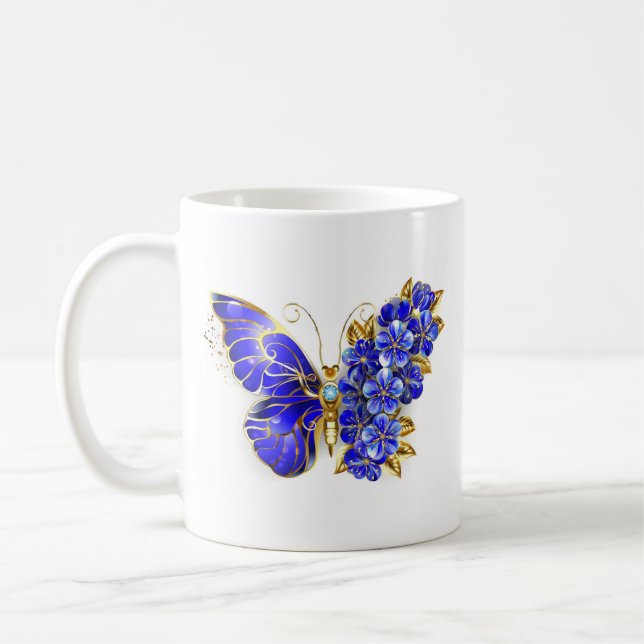 Caneca De Café Borboleta Safira Flor (Esquerda)