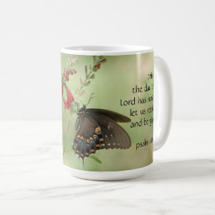 Caneca De Café Borboleta sobre flores, w Verse do Salm 118:24