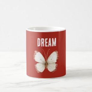 Caneca De Café Borboleta Sonho Branco Vermelho