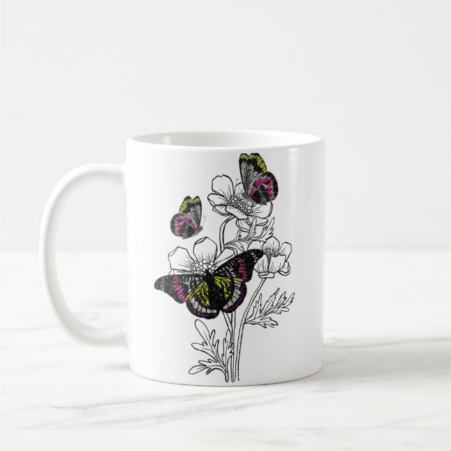 Caneca De Café Borboleta venosa, flores estéticas (Esquerda)