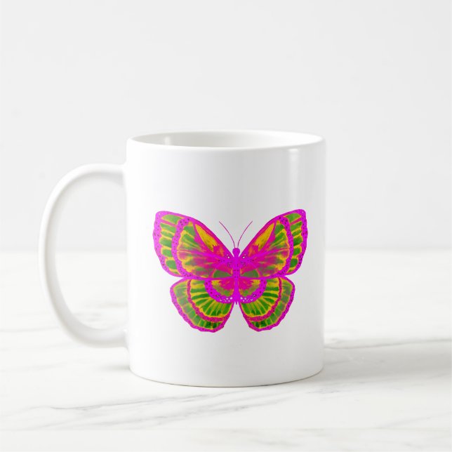 Caneca De Café Borboleta Verde e Rosa (Esquerda)