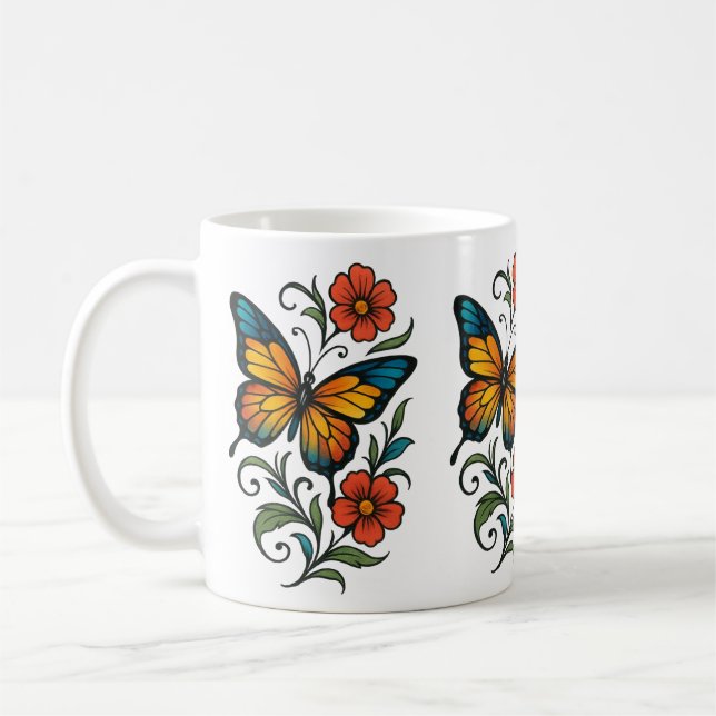 Caneca De Café Borboleta Vibrante (Esquerda)