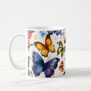 Caneca De Café Borboletas Aquarela