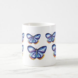 Caneca De Café Borboletas Azuis Aquarela Natureza Insetos Mug
