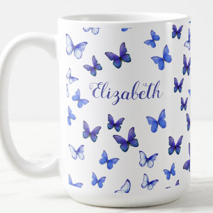 Caneca De Café Borboletas Azuis Bonitas Nome Personalizado Café